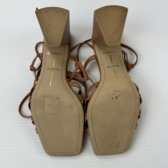 Dolce Vita Kash Cedar Nubuck Tie Up Block Heel Sandals 8.5 Square Toe Strappy - Picture 7 of 16